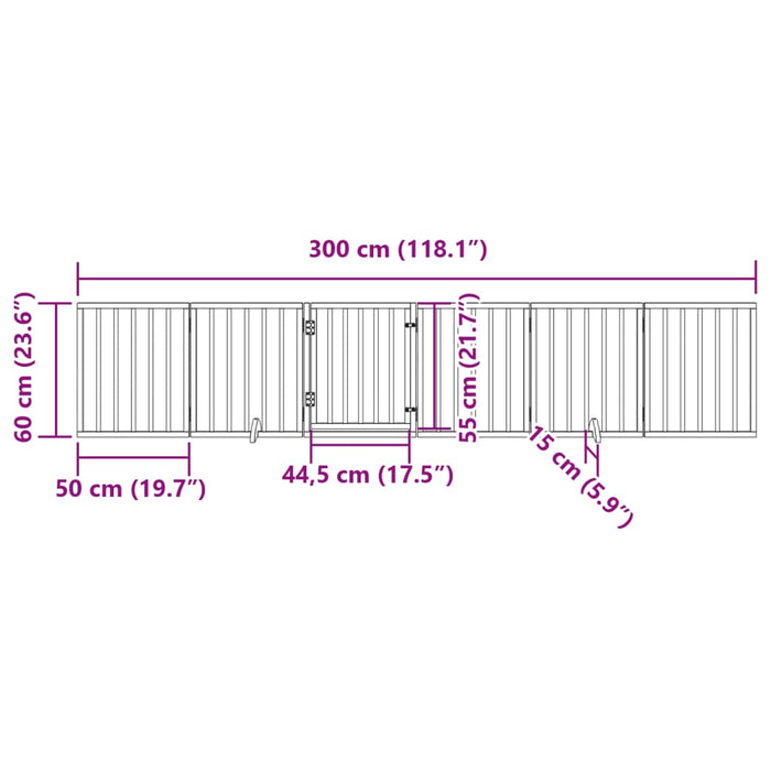Poartă câini pliabilă cu ușă, 6 panouri, alb, 300 cm, lemn plop - WALTI WALTI