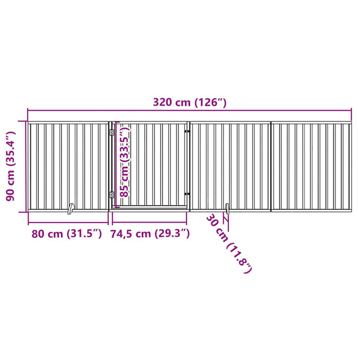Poartă de acces pentru câini cu ușă pliabilă, 4 panouri, albă, 320 cm, lemn de plop WALTI