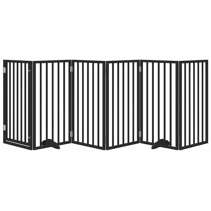 Poartă câini pliabilă cu ușă 6 panouri negru, 300 cm, lemn plop - WALTI WALTI