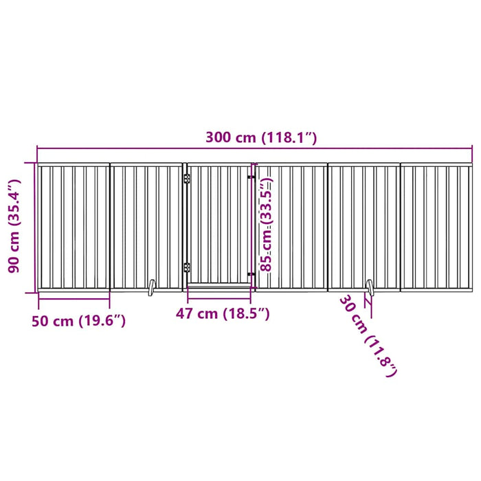 Poartă câini pliabilă cu ușă 6 panouri negru, 300 cm, lemn plop - WALTI WALTI