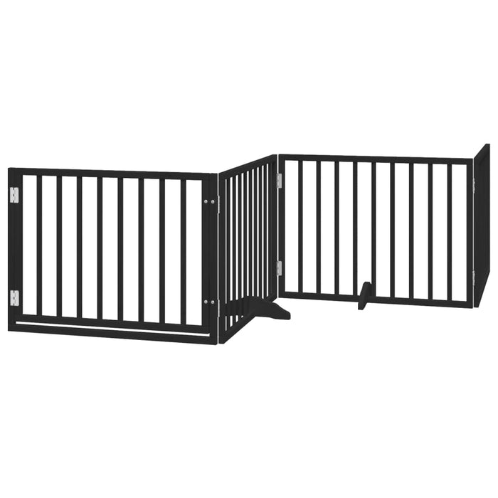 Poartă câini pliabilă cu ușă 4 panouri negru, 320 cm, lemn plop - WALTI WALTI