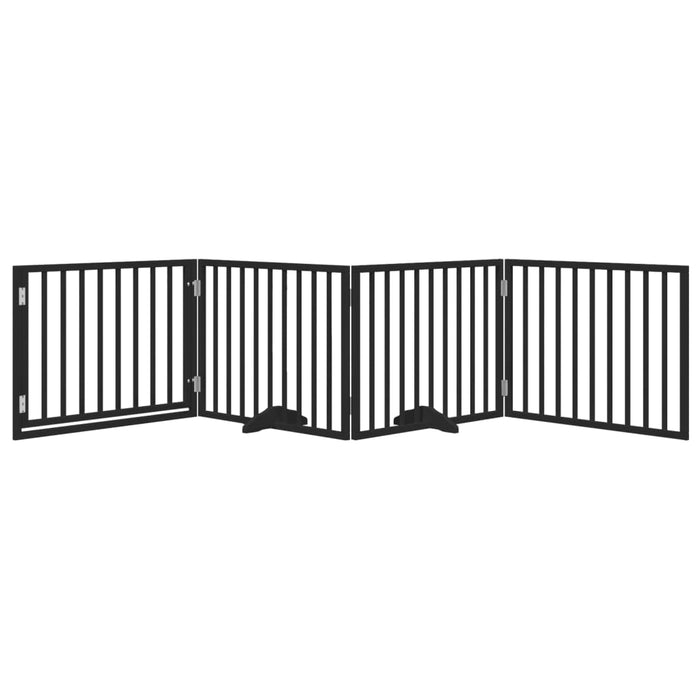 Poartă câini pliabilă cu ușă 4 panouri negru, 320 cm, lemn plop - WALTI WALTI
