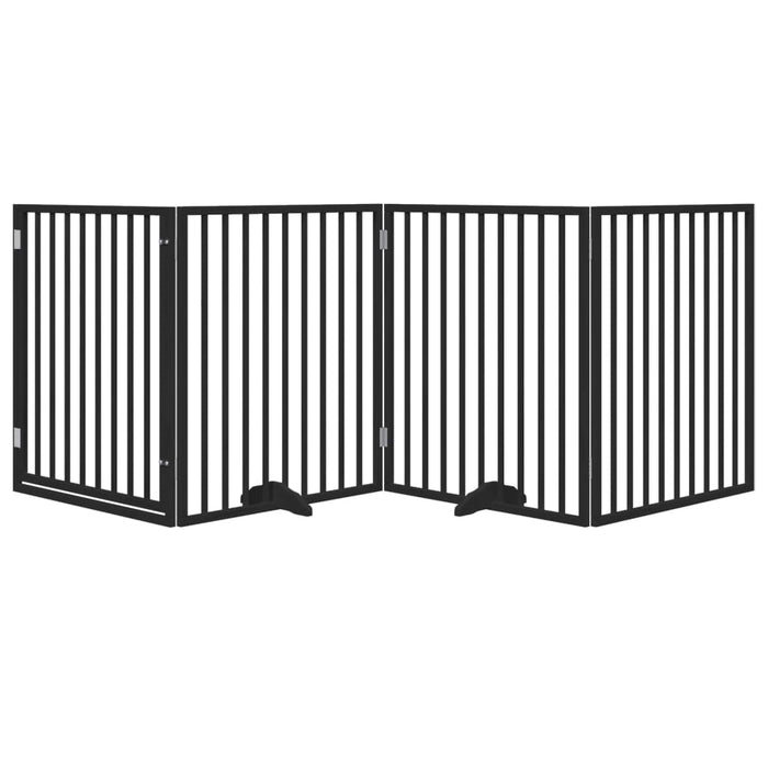 Poartă câini pliabilă cu ușă 4 panouri negru, 320 cm, lemn plop WALTI