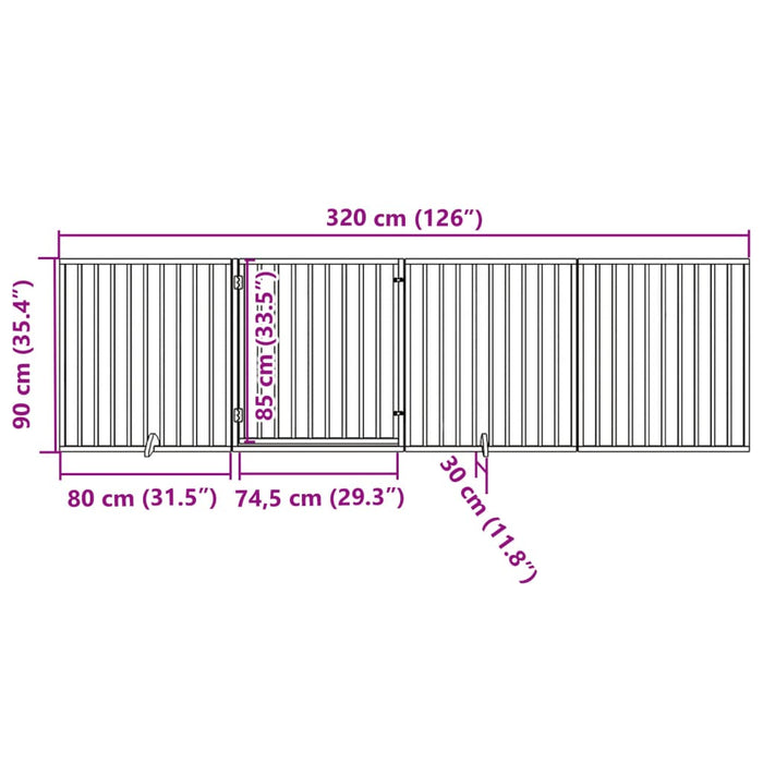 Poartă câini pliabilă cu ușă 4 panouri negru, 320 cm, lemn plop WALTI