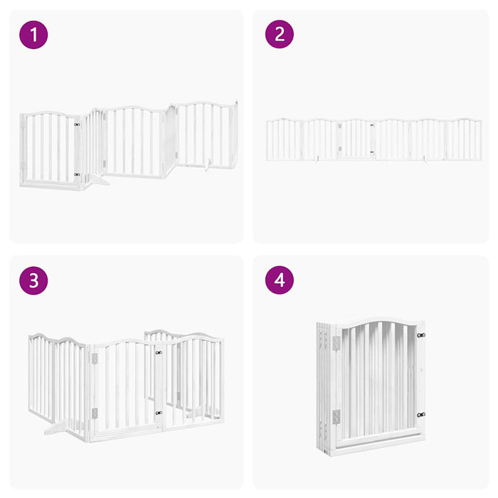 Poartă câini pliabilă cu ușă, 6 panouri, alb, 300 cm, lemn plop - WALTI WALTI