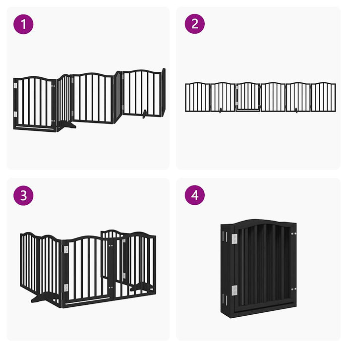 Poartă câini pliabilă cu ușă 6 panouri negru, 300 cm, lemn plop - WALTI WALTI