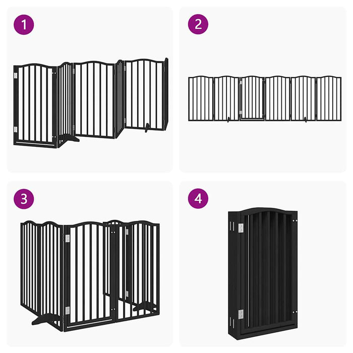 Poartă câini pliabilă cu ușă 6 panouri negru, 300 cm, lemn plop - WALTI WALTI