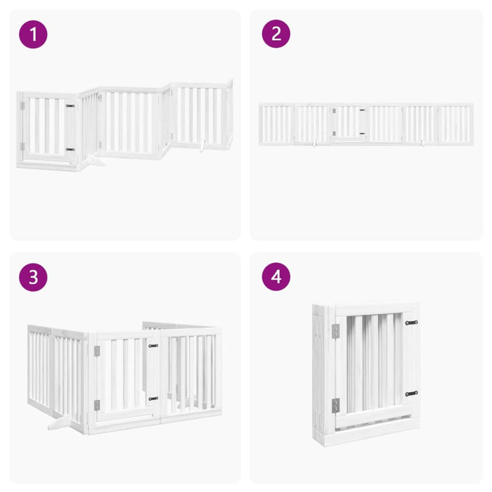 Poartă câini pliabilă cu ușă, 6 panouri, alb, 300 cm, lemn plop - WALTI WALTI