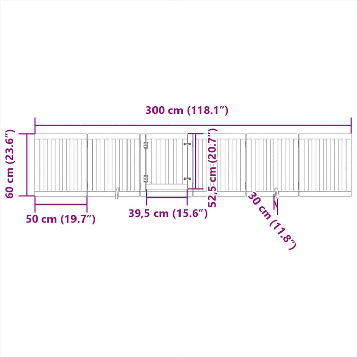 Poartă câini pliabilă cu ușă, 6 panouri, alb, 300 cm, lemn plop - WALTI WALTI
