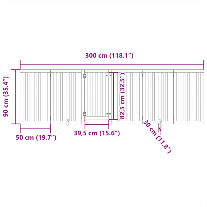 Poartă câini pliabilă cu ușă, 6 panouri, alb, 300 cm, lemn plop - WALTI WALTI