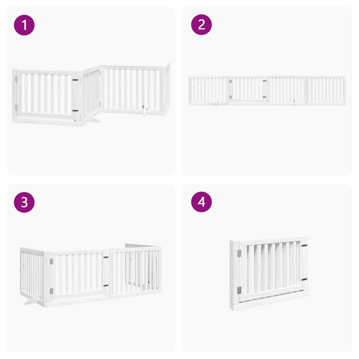 Poartă câini pliabilă cu ușă, 4 panouri, alb, 320 cm, lemn plop - WALTI WALTI