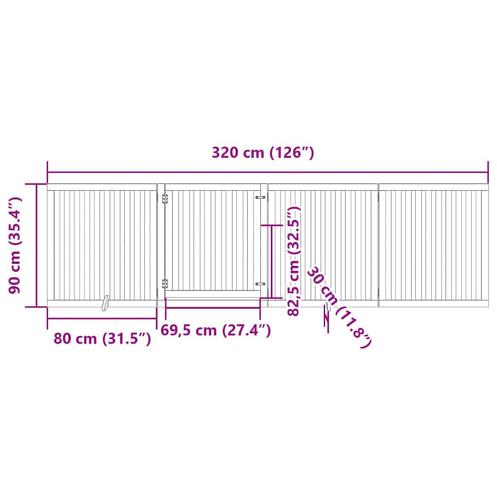 Poartă câini pliabilă cu ușă, 4 panouri, alb, 320 cm, lemn plop - WALTI WALTI