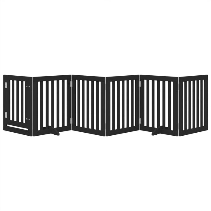 Poartă câini pliabilă cu ușă 6 panouri negru, 300 cm, lemn plop - WALTI WALTI