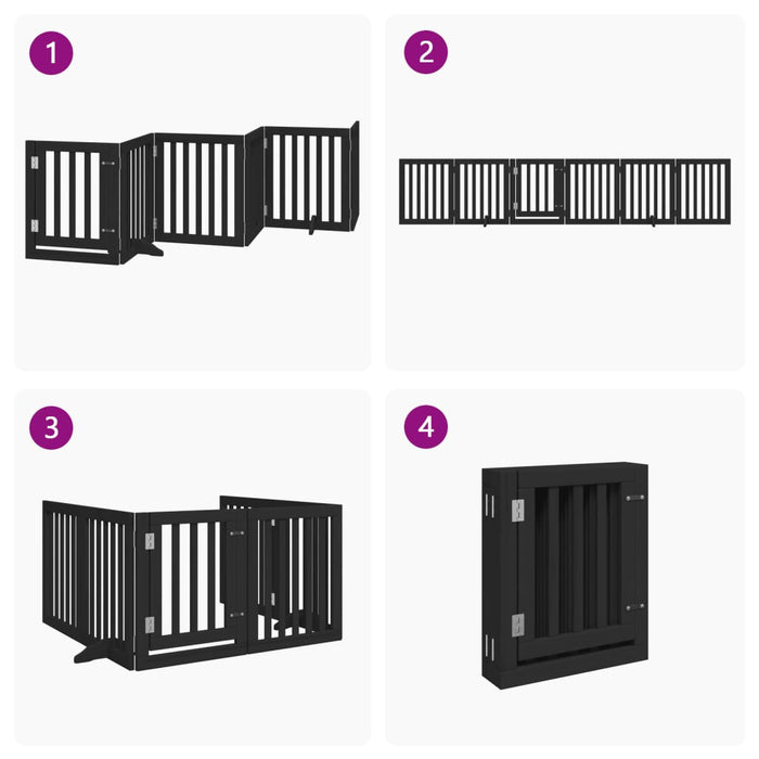 Poartă câini pliabilă cu ușă 6 panouri negru, 300 cm, lemn plop - WALTI WALTI