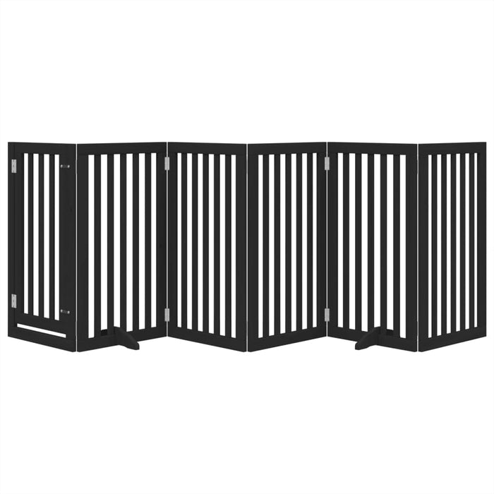 Poartă câini pliabilă cu ușă 6 panouri negru, 300 cm, lemn plop - WALTI WALTI