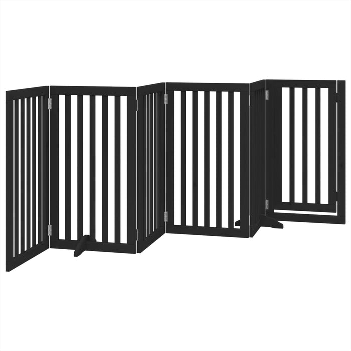 Poartă câini pliabilă cu ușă 6 panouri negru, 300 cm, lemn plop - WALTI WALTI