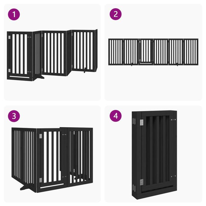 Poartă câini pliabilă cu ușă 6 panouri negru, 300 cm, lemn plop - WALTI WALTI