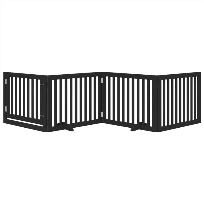Poartă câini pliabilă cu ușă 4 panouri negru, 320 cm, lemn plop WALTI