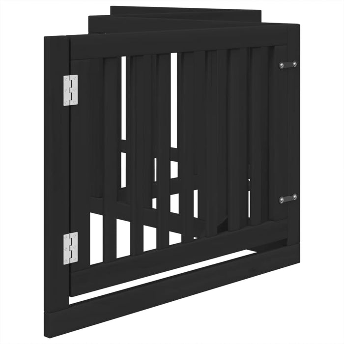 Poartă câini pliabilă cu ușă 4 panouri negru, 320 cm, lemn plop WALTI