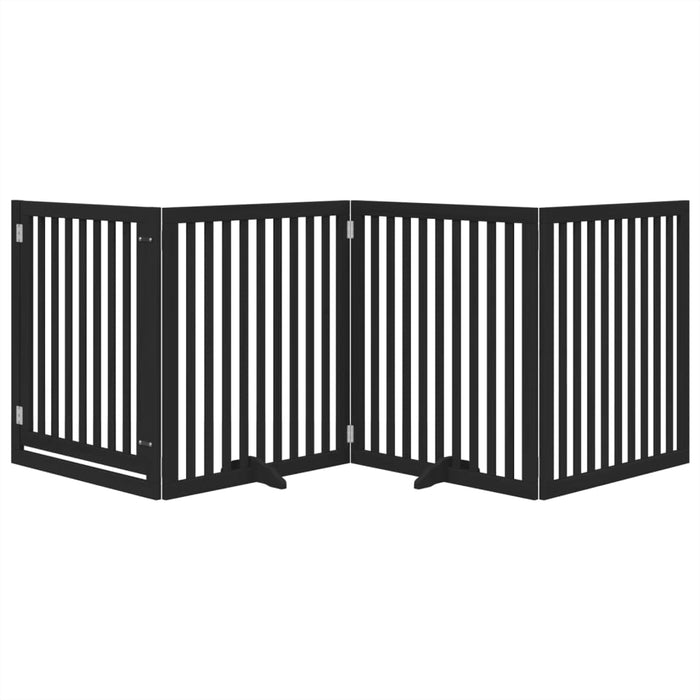 Poartă câini pliabilă cu ușă 4 panouri negru, 320 cm, lemn plop - WALTI WALTI