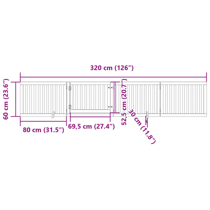 Poartă câini pliabilă cu ușă 4 panouri maro, 320 cm, lemn plop - WALTI WALTI
