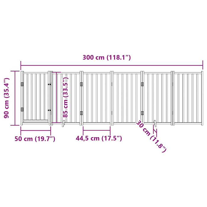 Poartă de acces pentru câini cu ușă pliabilă, 6 panouri, 300 cm, lemn masiv de brad WALTI