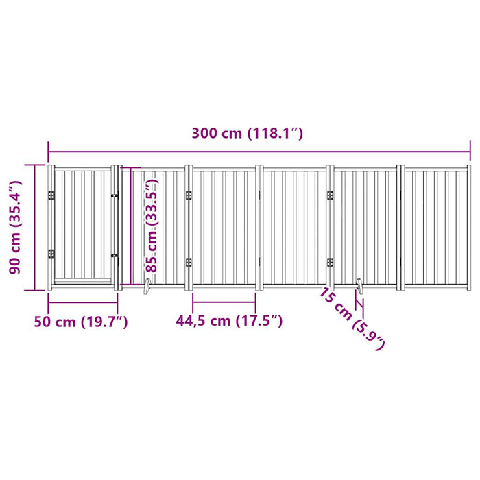 Poartă câini pliabilă cu ușă, 6 panouri, alb, 300 cm, lemn brad - WALTI WALTI