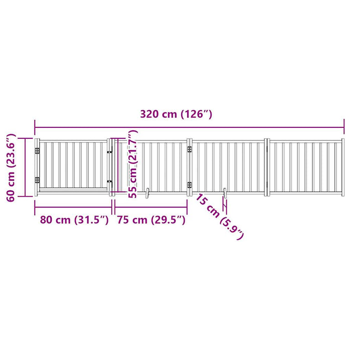 Poartă câini pliabilă cu ușă 4 panouri, alb, 320 cm, lemn brad - WALTI WALTI