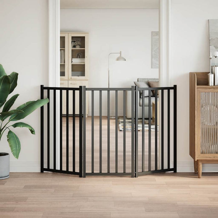 Poartă pentru câini pliabilă 3 panouri negru, 150 cm, lemn brad WALTI