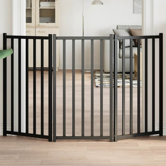 Poartă pentru câini pliabilă 3 panouri negru, 150 cm, lemn brad WALTI