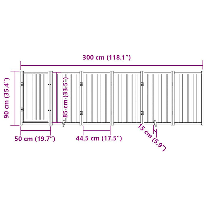 Poartă câini pliabilă cu ușă, 6 panouri negru 300 cm, lemn brad - WALTI WALTI