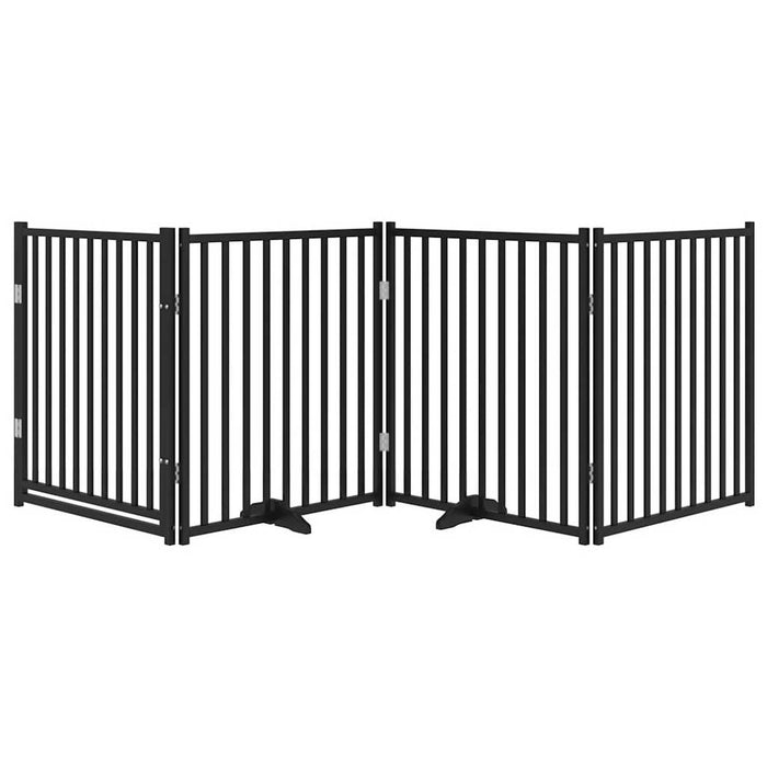 Poartă câini pliabilă cu ușă 4 panouri negru, 320 cm, lemn brad - WALTI WALTI