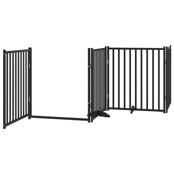 Poartă câini pliabilă cu ușă 4 panouri negru, 320 cm, lemn brad - WALTI WALTI