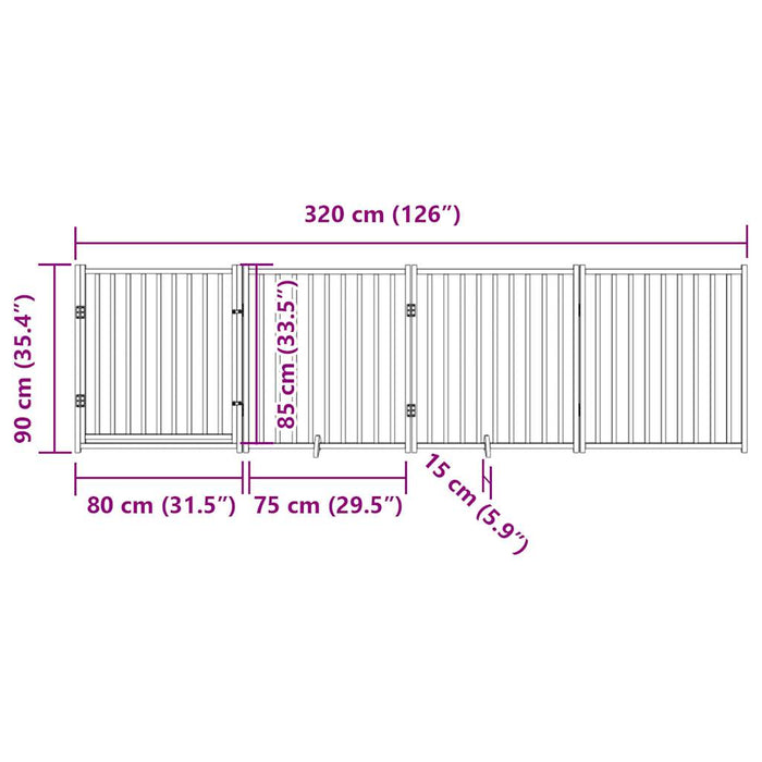 Poartă câini pliabilă cu ușă 4 panouri negru, 320 cm, lemn brad - WALTI WALTI
