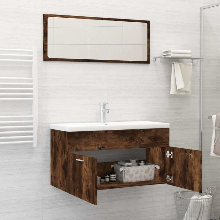 Set mobilier de baie, 2 piese, stejar fumuriu, lemn prelucrat - WALTI WALTI