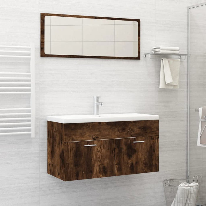 Set mobilier de baie, 2 piese, stejar fumuriu, lemn prelucrat - WALTI WALTI