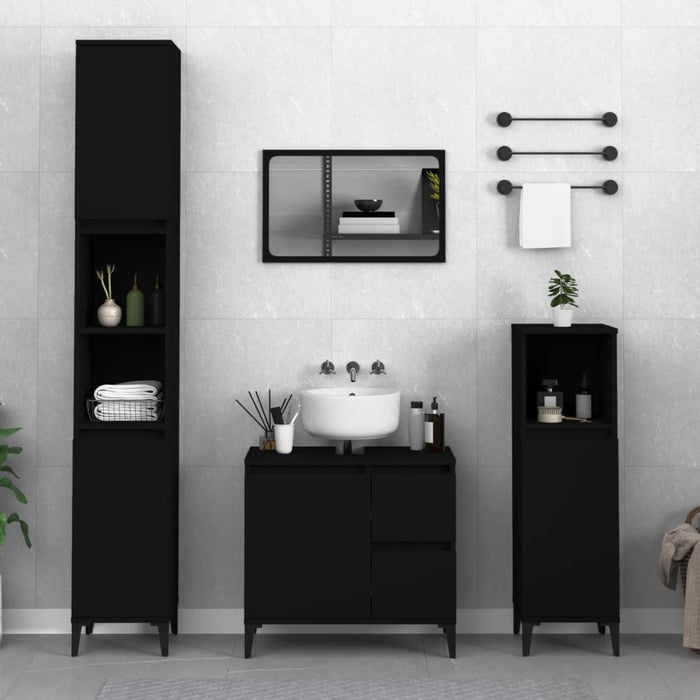 Dulap de baie, negru, 30x30x190 cm, lemn prelucrat WALTI