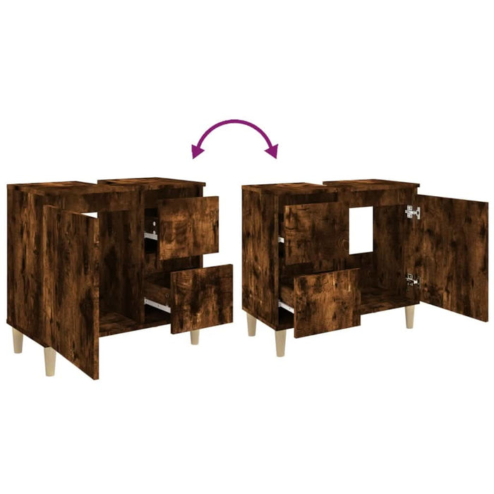 Dulap de baie, stejar afumat, 65x33x60 cm, lemn prelucrat - WALTI WALTI