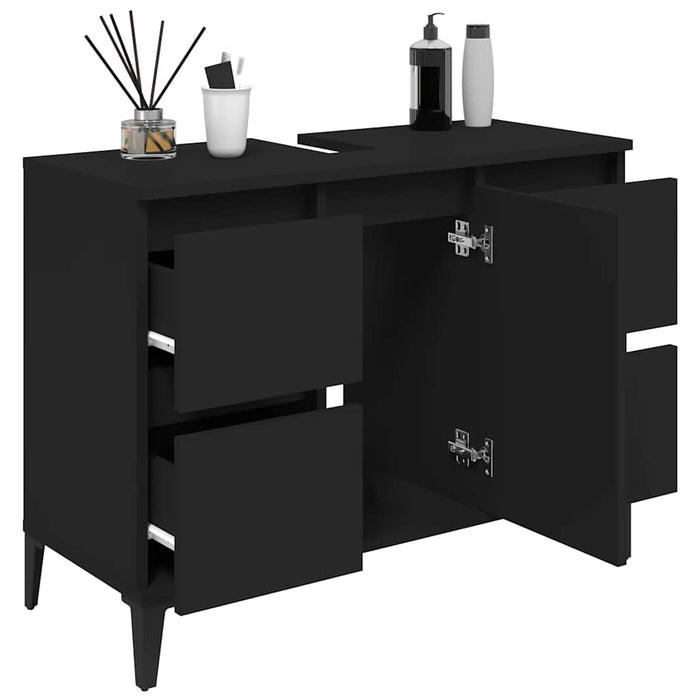 Dulap de chiuvetă, negru, 80x33x60 cm, lemn prelucrat WALTI