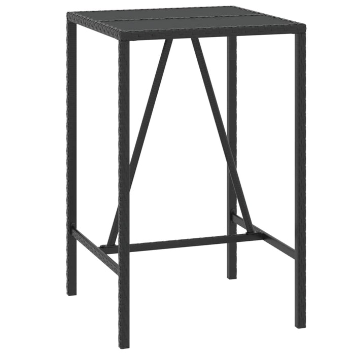 Masă de bar cu blat din sticlă, negru, 70x70x110 cm, poliratan WALTI