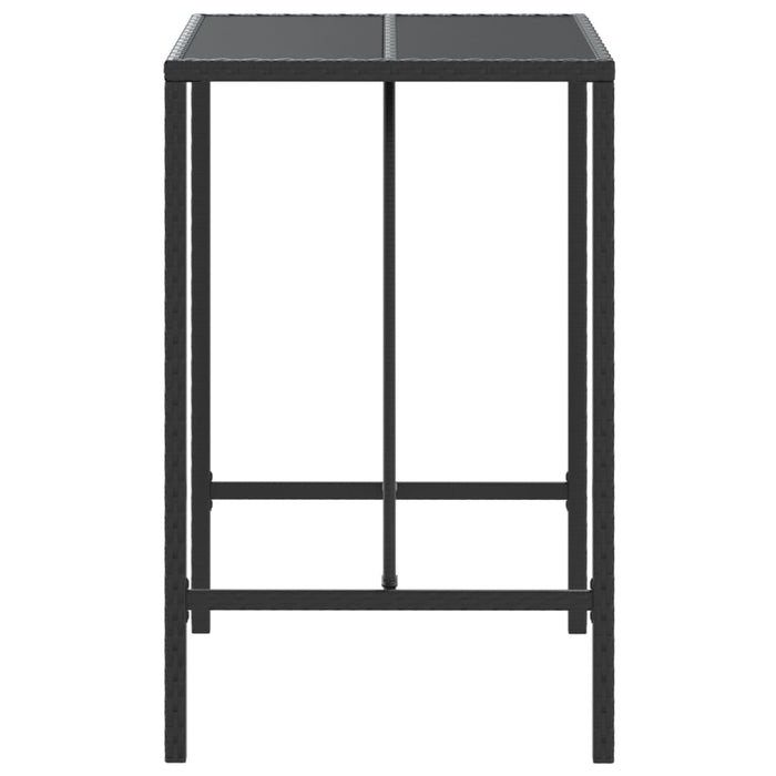 Masă de bar cu blat din sticlă, negru, 70x70x110 cm, poliratan WALTI