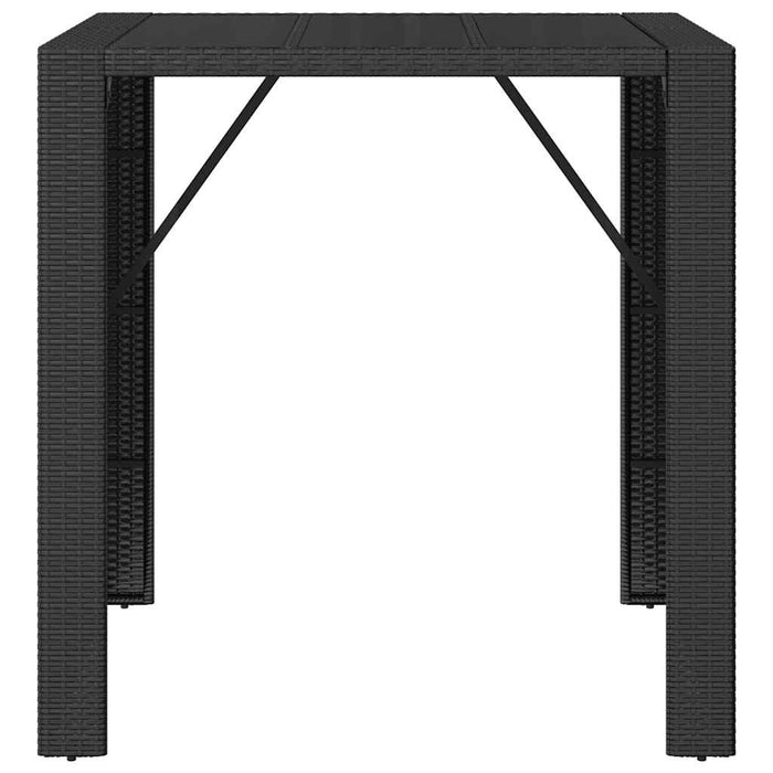 Masă de bar cu blat din sticlă, negru, 105x80x110 cm, poliratan WALTI