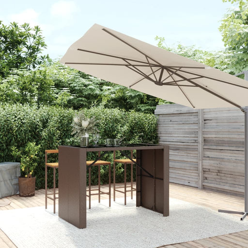 Masă de bar cu blat din sticlă, maro, 145x80x110 cm, poliratan - WALTI WALTI