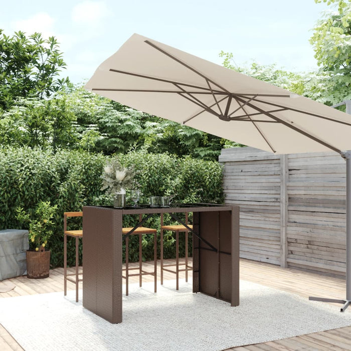 Masă de bar cu blat din sticlă, maro, 145x80x110 cm, poliratan - WALTI WALTI