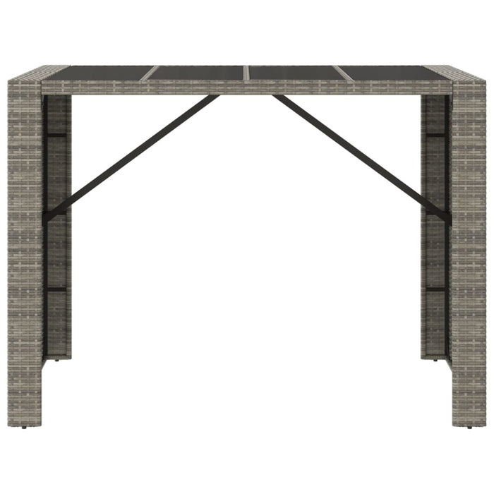 Masă de bar cu blat din sticlă, gri, 145x80x110 cm, poliratan WALTI