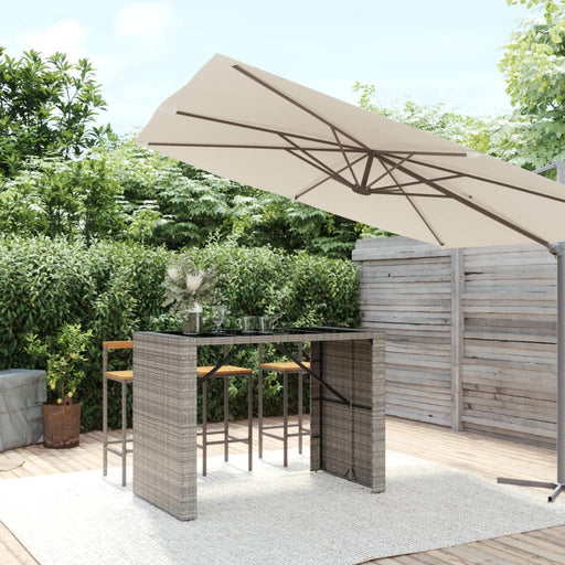 Masă de bar cu blat din sticlă, gri, 145x80x110 cm, poliratan - WALTI WALTI