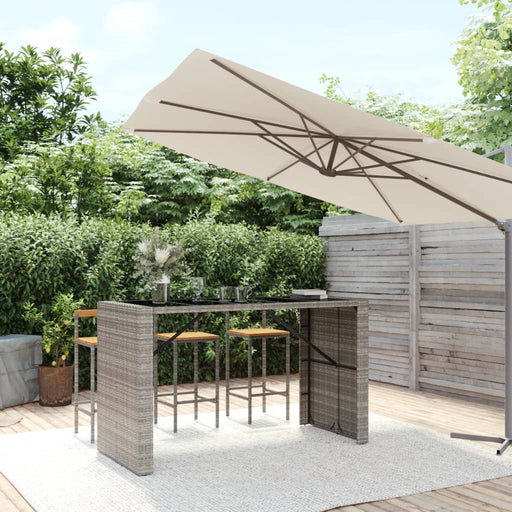 Masă de bar cu blat din sticlă, gri, 185x80x110 cm, poliratan - WALTI WALTI
