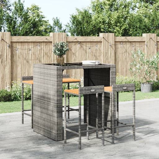Scaune de bar, 4 buc, gri, poliratan și lemn masiv de acacia - WALTI WALTI