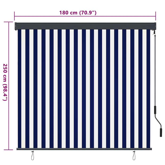 Rulou textil Albastru și Alb 180 x 250 cm Țesătură și Aluminiu - WALTI WALTI