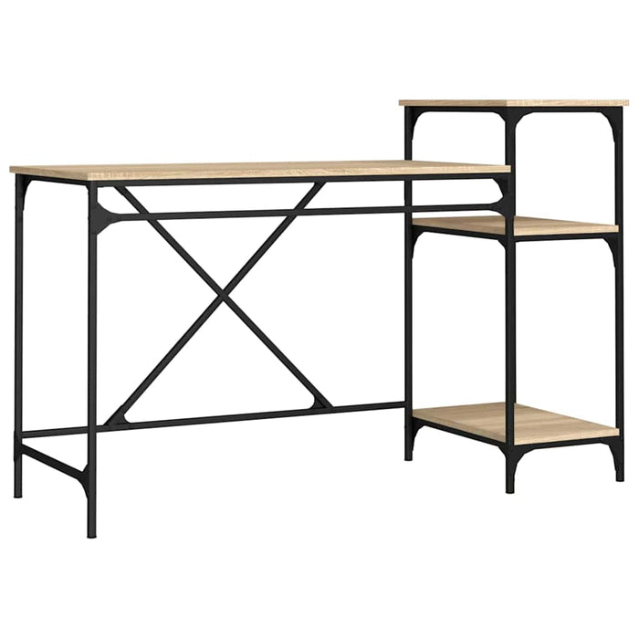 Birou cu rafturi, stejar sonoma 135x50x90 cm lemn compozit/fier - WALTI WALTI
